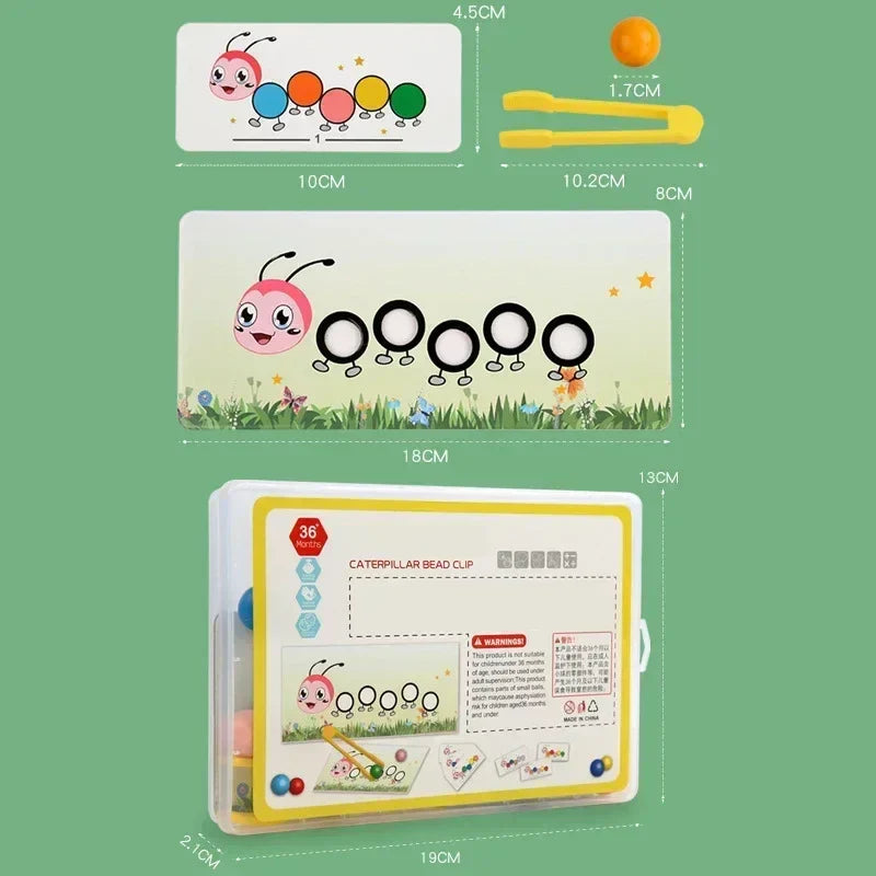 Wooden Clip Beads™ – Farverig bevægelsessjov med larven – Legetøj til farvesortering og motoriske færdigheder