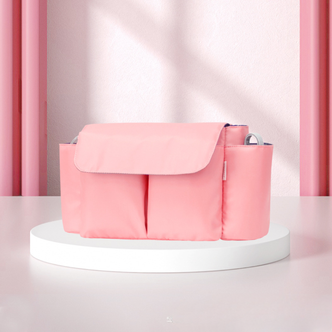 ToddlerOrganizer – Vandafvisende og rummelig – Barnevognsorganizer med flaskeholdere