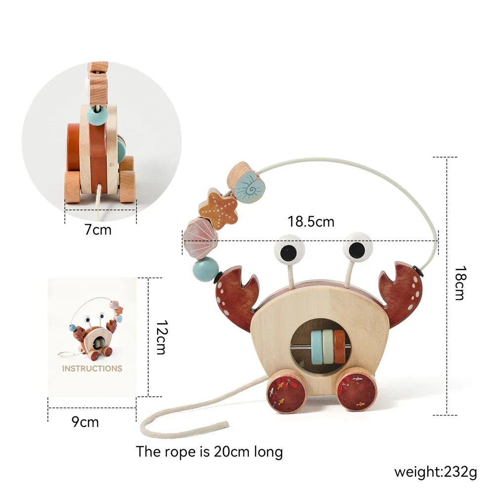 Crab Pull Toy™ – Leg og læring – Krabbe af træ