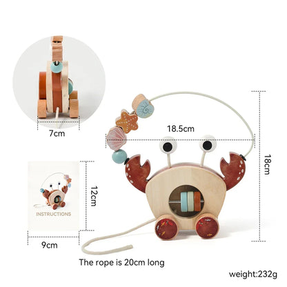 Crab Pull Toy™ – Leg og læring – Krabbe af træ