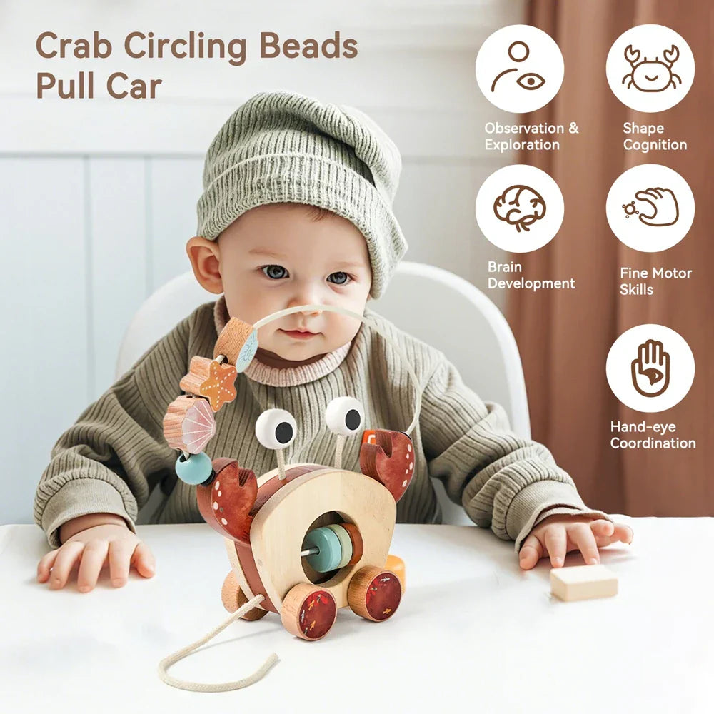 Crab Pull Toy™ – Leg og læring – Krabbe af træ