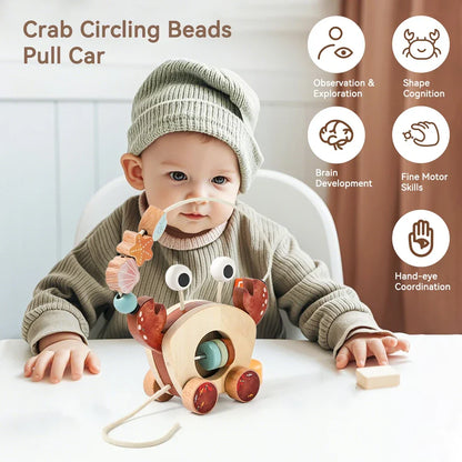Crab Pull Toy™ – Leg og læring – Krabbe af træ