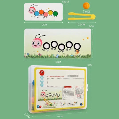 Wooden Clip Beads™ – Farverig bevægelsessjov med larven – Legetøj til farvesortering og motoriske færdigheder