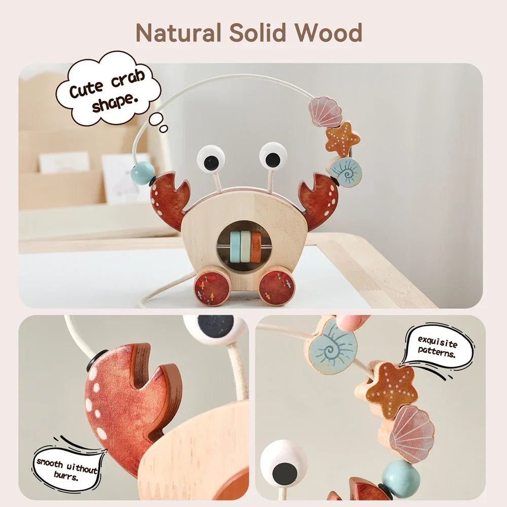 Crab Pull Toy™ – Leg og læring – Krabbe af træ
