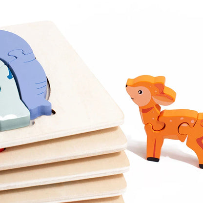 Animal Puzzle™ – Opdag og lær – Tegneserie-puslespil i træ
