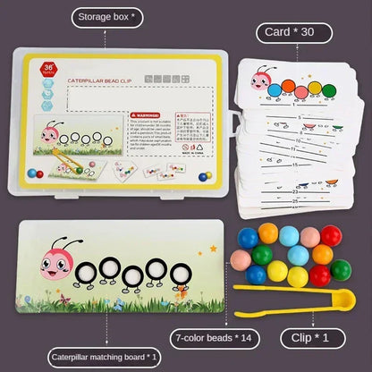 Wooden Clip Beads™ – Farverig bevægelsessjov med larven – Legetøj til farvesortering og motoriske færdigheder