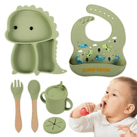 Dino Tablewear Set™ - Sæt med 7 dele - Spisesæt til børn i silikone