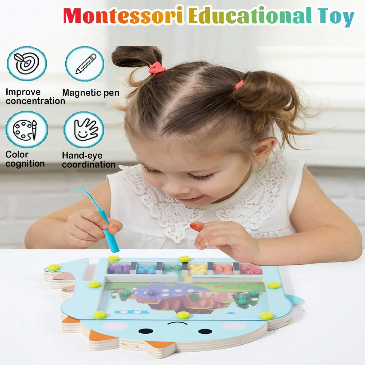 Bead Puzzle™ – Sjov sortering i labyrint – Magnetiske kugler i træ Puzzle