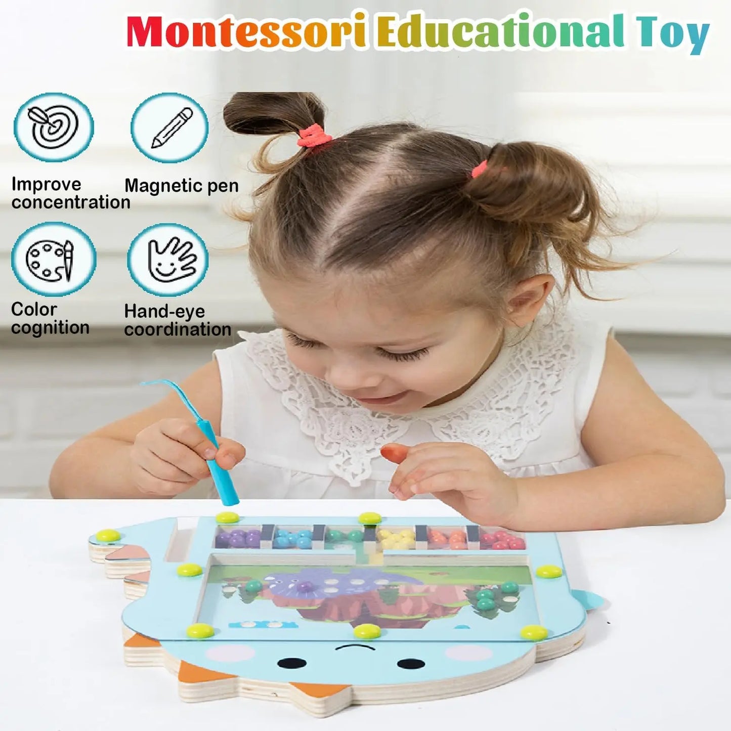 Bead Puzzle™ – Sjov sortering i labyrint – Magnetiske kugler i træ Puzzle