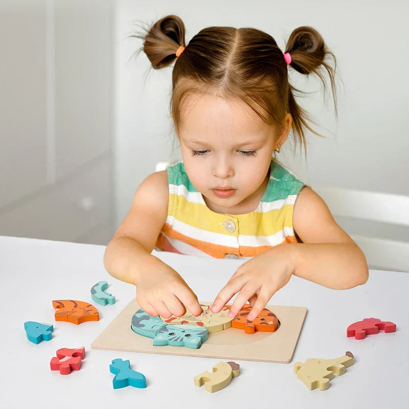 Animal Puzzle™ – Opdag og lær – Tegneserie-puslespil i træ